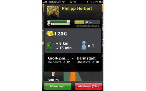 Screenshot der flinc-Anwendung auf einem Smartphone
